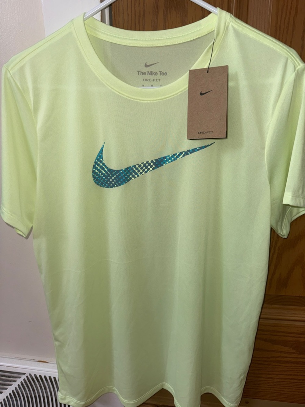 Nike Womens Short Sleeve Tee in Yellow with Blue Swoosh